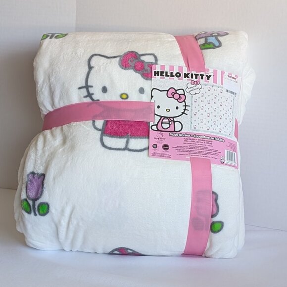 Sanrio Other - Hello Kitty NEW TULIP 🌷 MUSHROOMS 🍄 Plush Throw Blanket Full/Queen 90 x 90